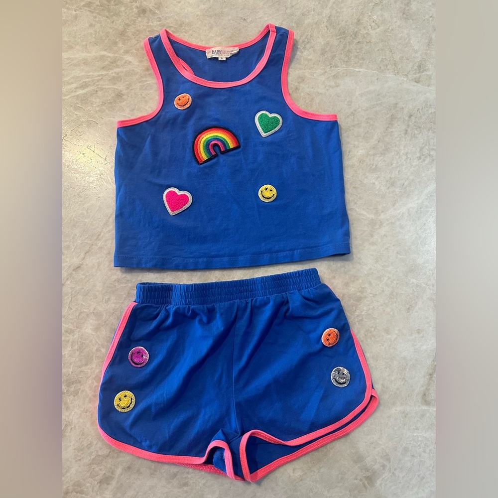 Blue Kids Matching Set with Pink Trim